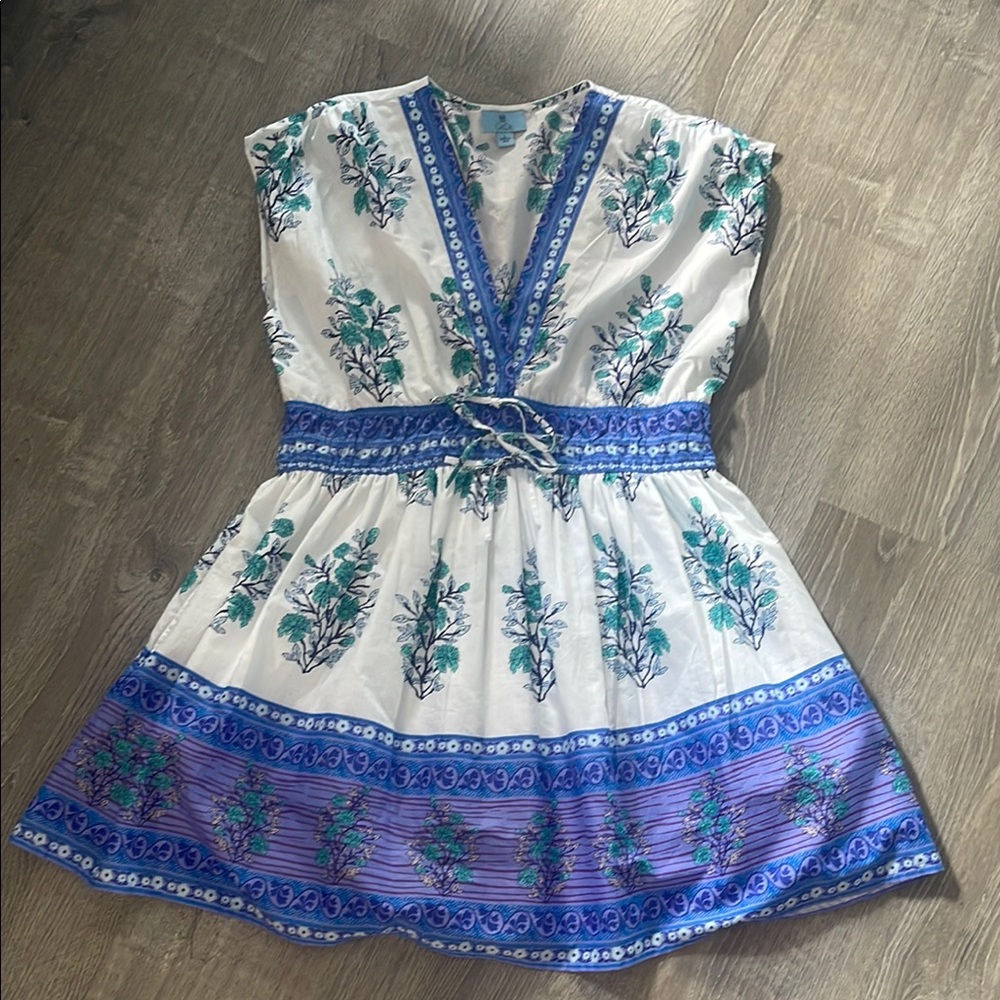 CeCe Floral Dress with Teal and Navy